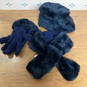 NWT XO Winter Collection Furry Navy Blue 3pc Set